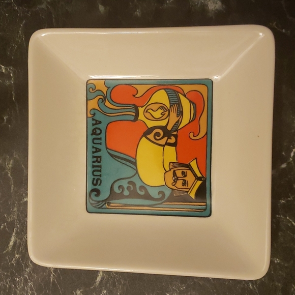Aquarius Astrological Horoscope Ceramic Trinket Candy Jewelry Dish 5" - Picture 7 of 12